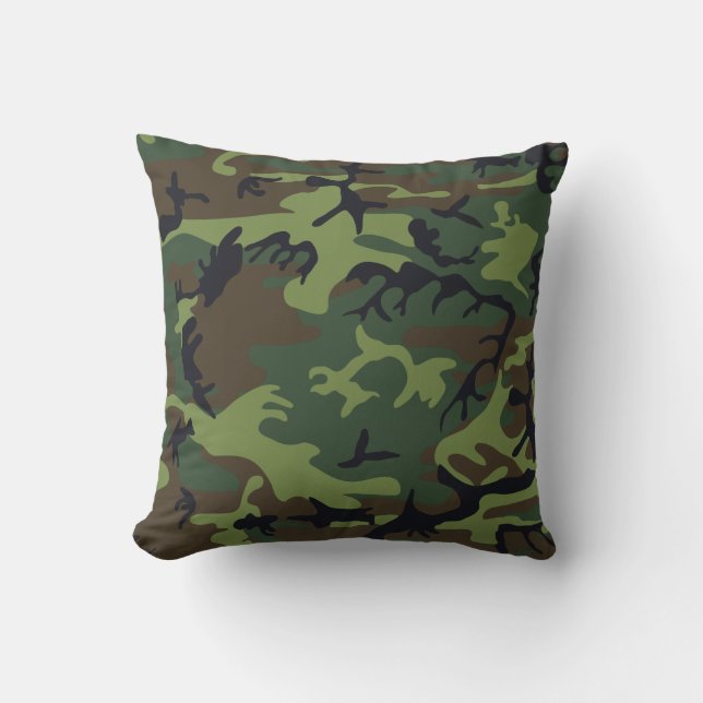 Green, Brown, Black Camo Camouflage Cushion (Front)