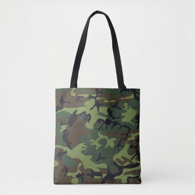 Green, Brown, Black Camo Camouflage Tote Bag (Front)