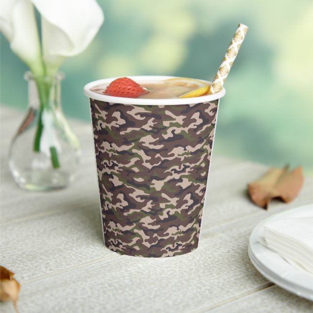 Green, Brown, Black Camouflage Party Style  Paper Cups (Insitu)