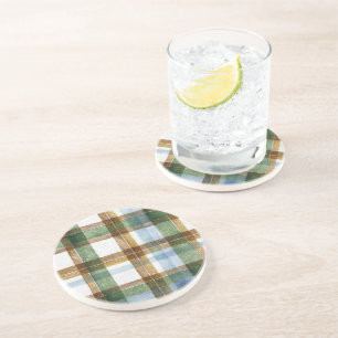 Green Brown Blue Plaid Stripes Coaster