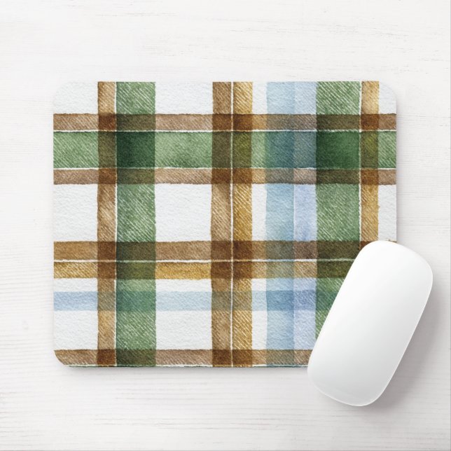 Green Brown Blue Plaid Stripes Mouse Mat (With Mouse)