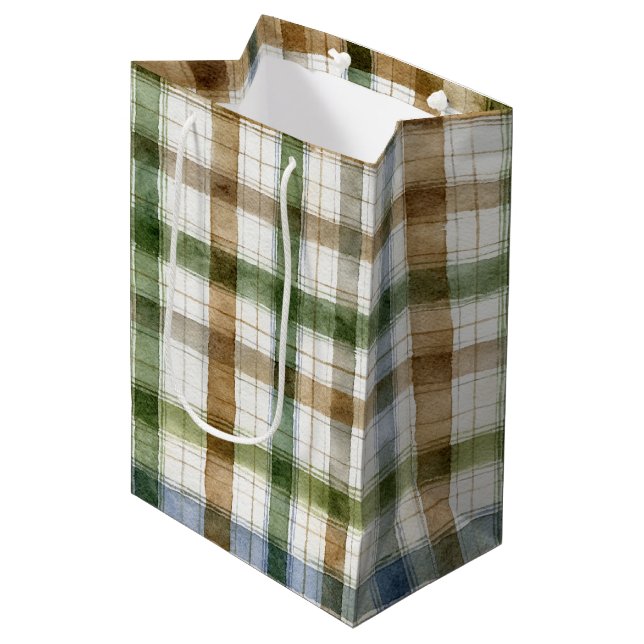 Green Brown Blue Stripes Birthday Medium Gift Bag (Front Angled)
