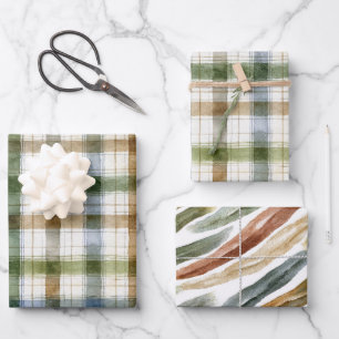 Green Brown Blue Stripes Birthday Wrapping Paper Sheet