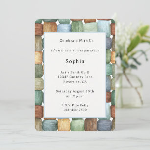 Green Brown Blue Yellow Squares Birthday Invitation