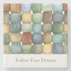 Green Brown Blue Yellow Squares Stone Coaster