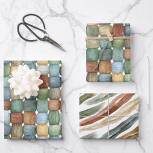 Green Brown Blue Yellow Squares Stripes Birthday Wrapping Paper Sheet