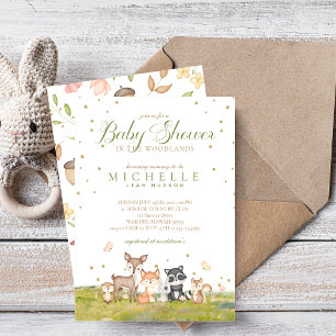 Green Brown Boy Watercolor Woodland Animals  Invitation