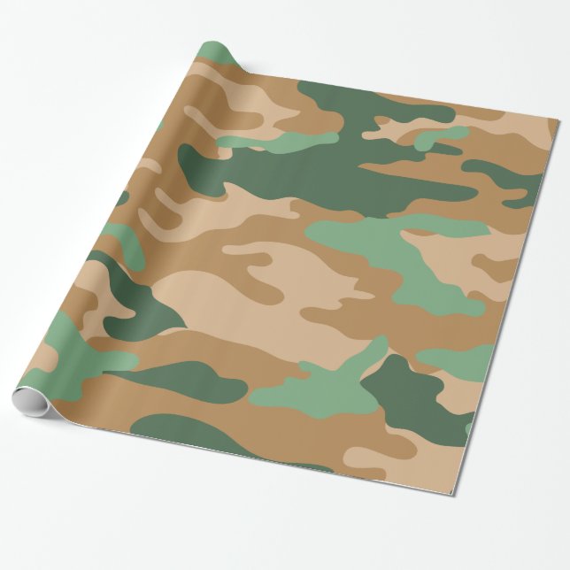 Green Brown Camo Camouflage Wrapping Paper (Unrolled)