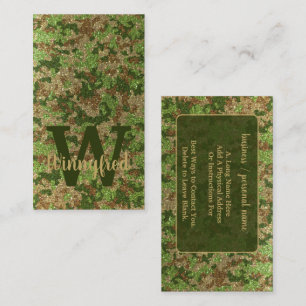 Green Brown Camouflage Glitter Camo Monogram Name Business Card