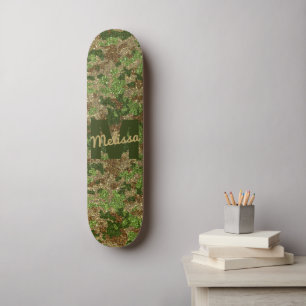 Green Brown Camouflage Glitter Camo Monogram Name Skateboard