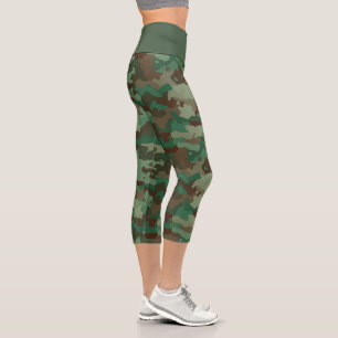 Green Brown Camouflage High Waisted Capris