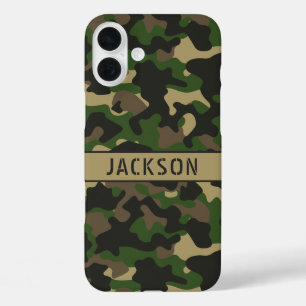 Green Brown Camouflage Personalised iPhone 16 Plus Case