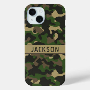 Green Brown Camouflage Personalized iPhone 15 Case