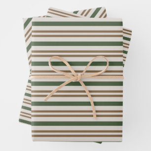Green, Brown Candy Canes Classic Christmas Stripes Wrapping Paper Sheet