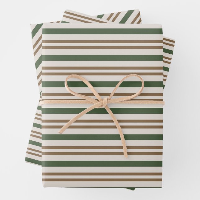 Green, Brown Candy Canes Classic Christmas Stripes Wrapping Paper Sheet (In situ)