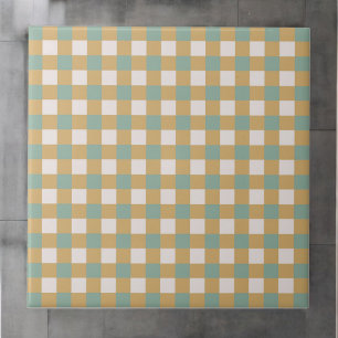 Green & Brown Chequered Pattern Retro Minimalist Tile