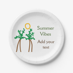 Green brown coconut tree summer vibes add your tex paper plate