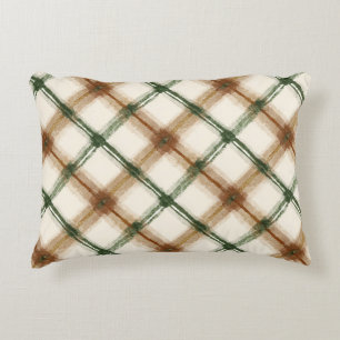Green Brown Cream Plaid Stripes Decorative Cushion