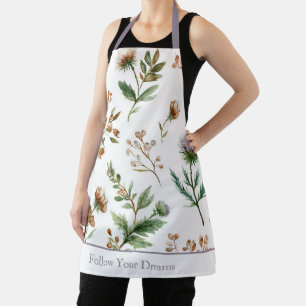 Green Brown Cream Purple Flowers Apron