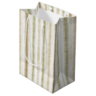 Green Brown Cream Stripes Birthday Medium Gift Bag