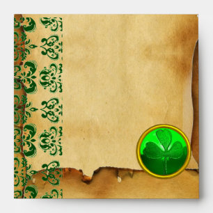 GREEN BROWN DAMASK PARCHMENT WITH SHAMROCK ENVELOPE