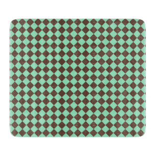 Green Brown Diamond Chequered Pattern Cutting Board