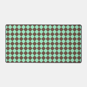 Green Brown Diamond Chequered Pattern Desk Mat