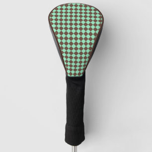 Green Brown Diamond Chequered Pattern Golf Head Cover