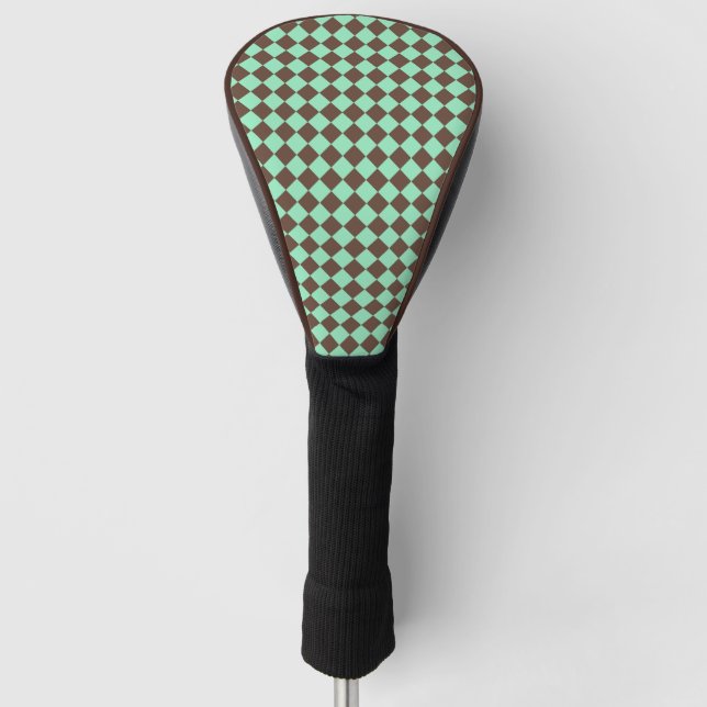 Green Brown Diamond Chequered Pattern Golf Head Cover (Front)