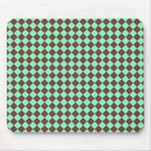 Green Brown Diamond Chequered Pattern Mouse Mat