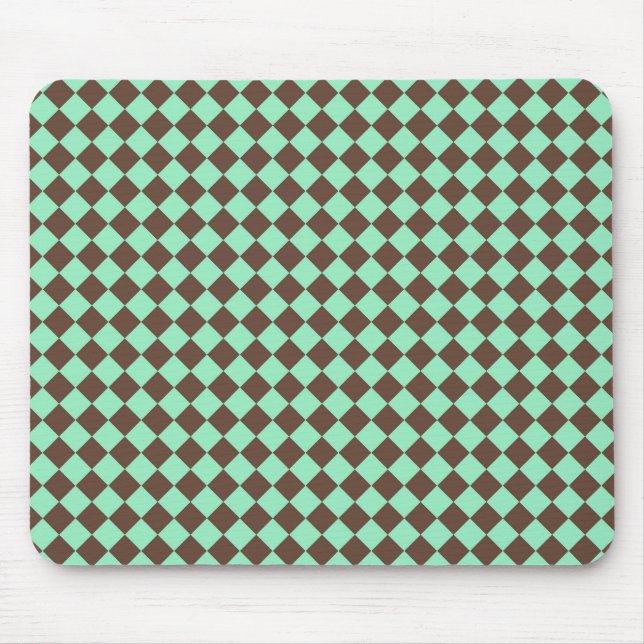 Green Brown Diamond Chequered Pattern Mouse Mat (Front)