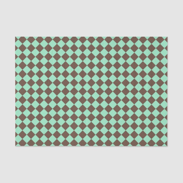 Green Brown Diamond Chequered Pattern Tissue Paper (Front)