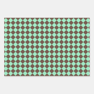 Green Brown Diamond Chequered Pattern Wrapping Paper Sheet