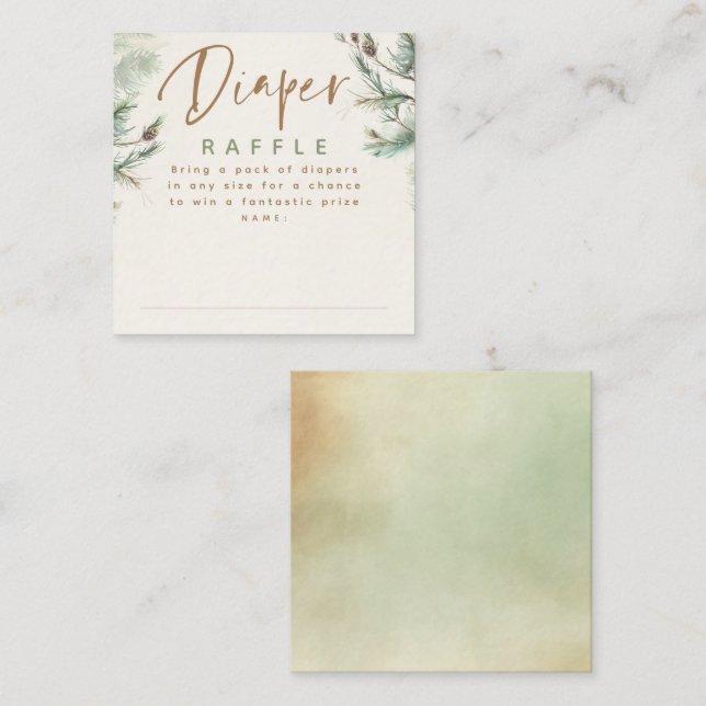 Green Brown Diaper Raffle Baby Shower Tickets Enclosure Card (Front/Back)
