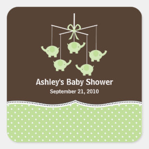 Green & Brown Elephant Mobile Baby Shower Square Sticker