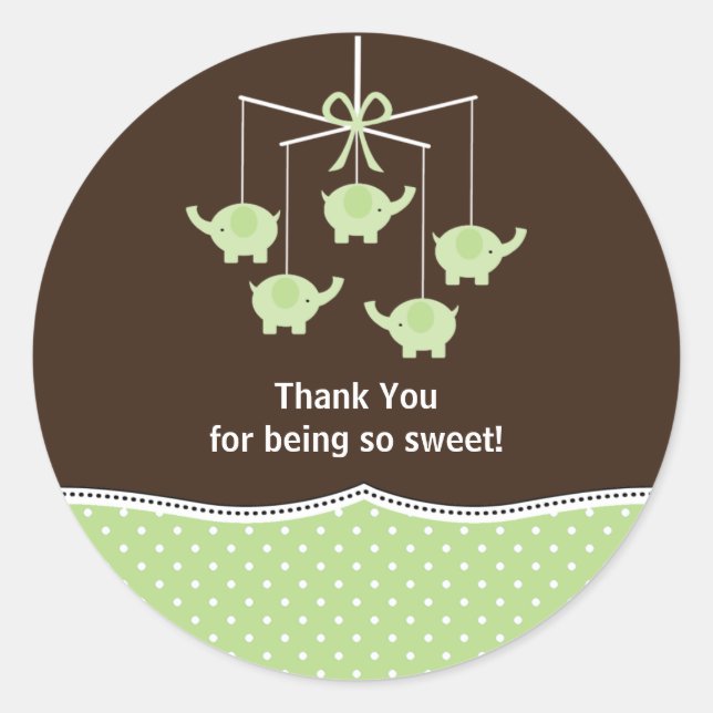 Green & Brown Elephant Mobile Thank You Classic Round Sticker (Front)