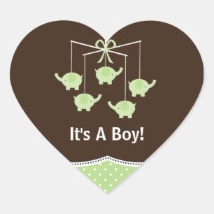 Green & Brown Elephant Mobile Thank You Heart Sticker