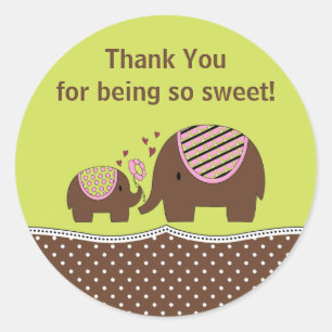 Green & Brown Elephant Thank You Sticker