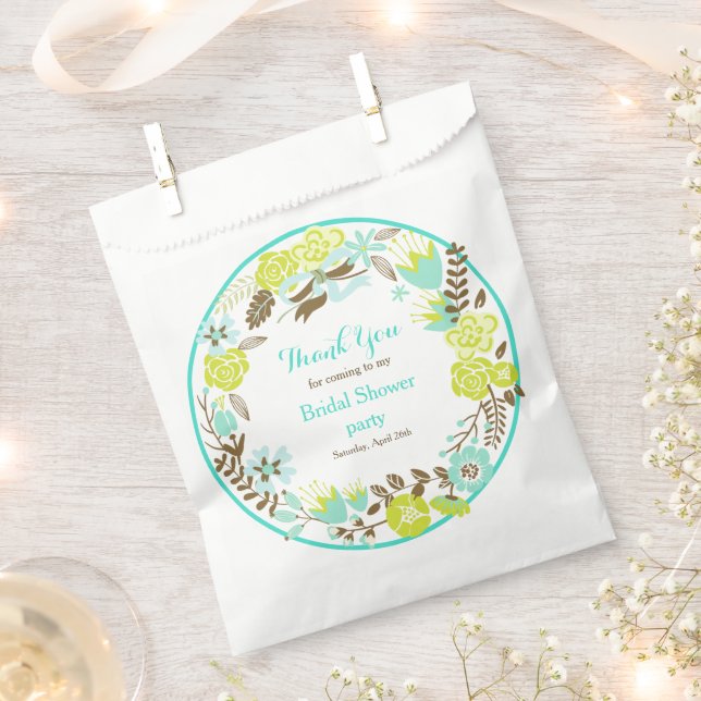 Green & Brown Floral Wreath Bridal Shower Favour Bags (Clipped)