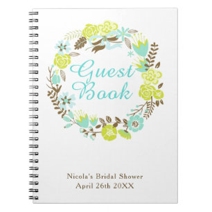 Green & Brown Floral Wreath Bridal Shower Notebook