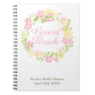 Green & Brown Floral Wreath Bridal Shower Notebook