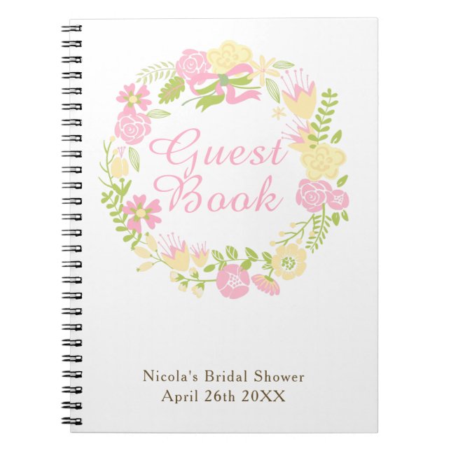Green & Brown Floral Wreath Bridal Shower  Notebook (Front)