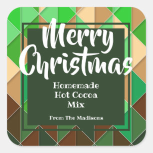 Green & Brown Geometric Pattern Hot Cocoa Sticker