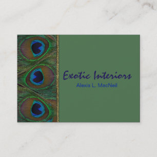 Green, Brown, Gold Peacock Feathers Business Card