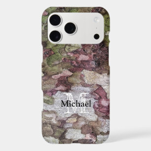 Green brown grey camouflage wood bark Monogram