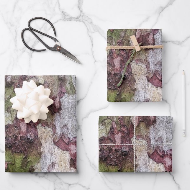 Green brown grey camouflage wood bark  wrapping paper sheet (Front)