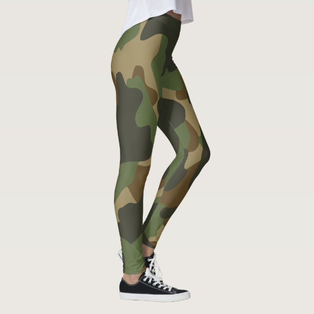 Green Brown Khaki Military Nature Camouflage Leggings (Right)