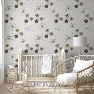 Green Brown Mid Century Modern Circle and Stars Wallpaper