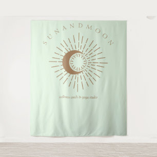 Green Brown Modern Celestial Sun Moon Tapestry