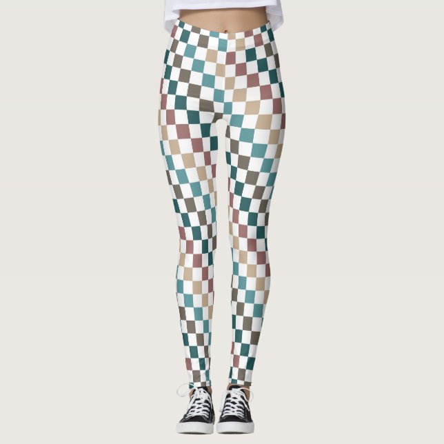 Green/Brown Multi Chequered Women's Leggings (Front)